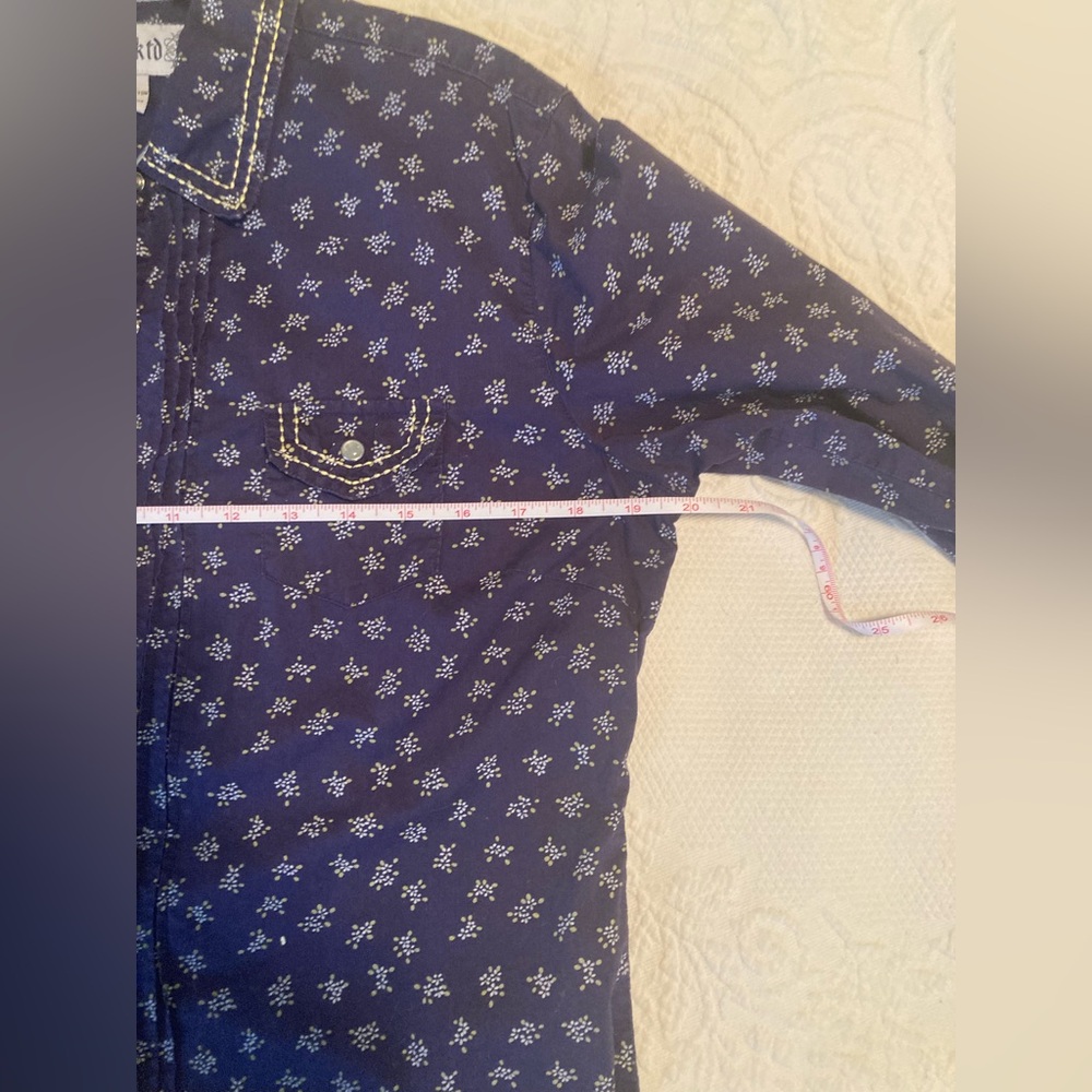 Adiktd Navy Western-Style Pearl Snap Button-Down Shirt with White Print. Large. - Picture 7 of 7